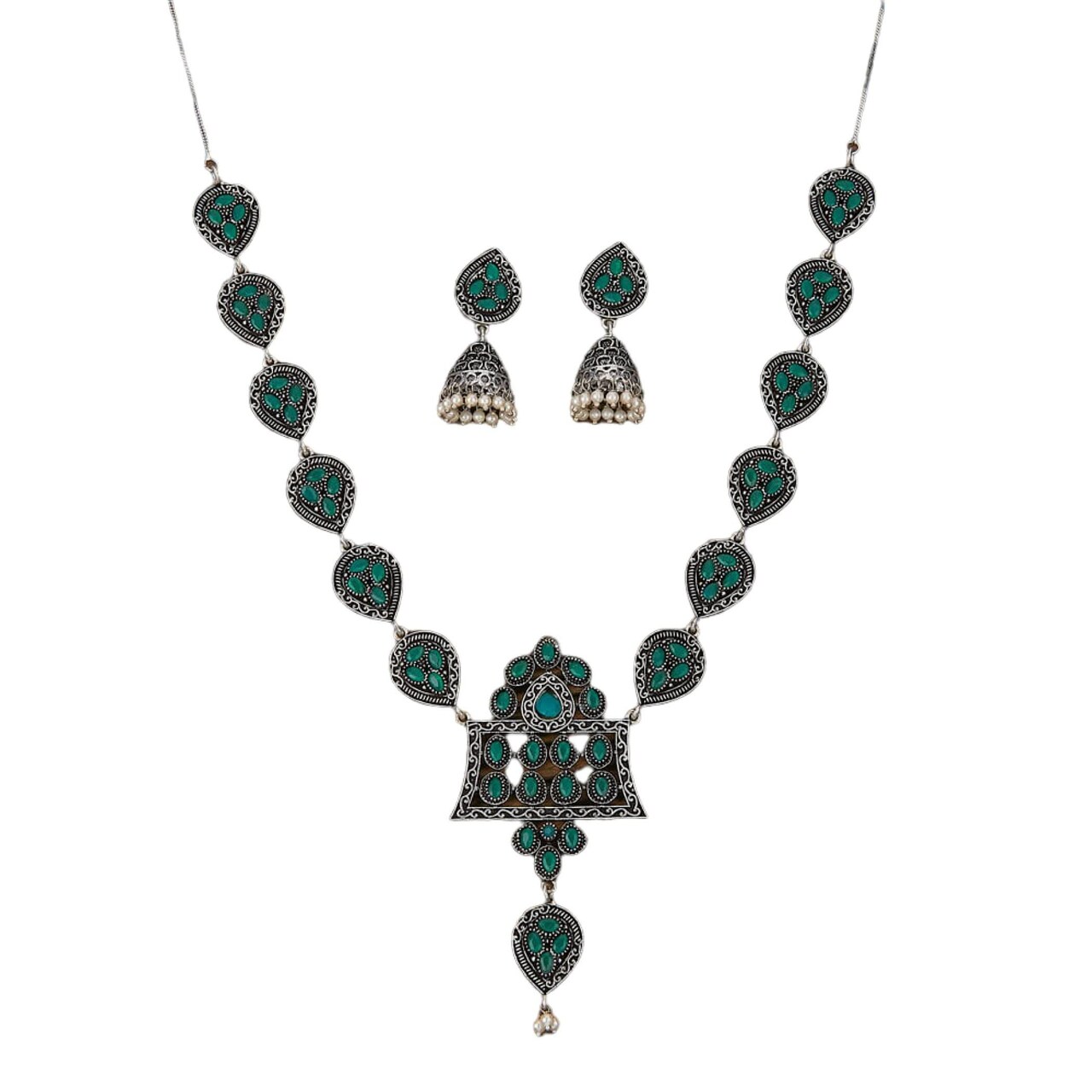 Indian Oxidized Jewelry Boho Tribal Jewelry Indian Long Necklace Bohemian Jewelry Afghani Tribal Tassel Long Ghungroo Necklace Earrings Set Choker Necklace Fashion Jewelry